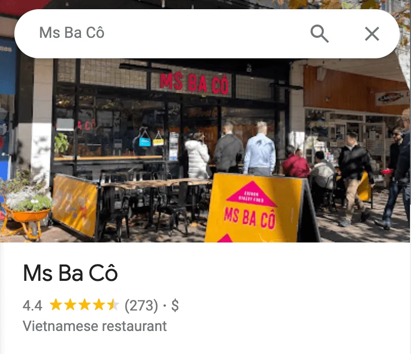 Google maps listing of Ms Ba Co inCanberra city