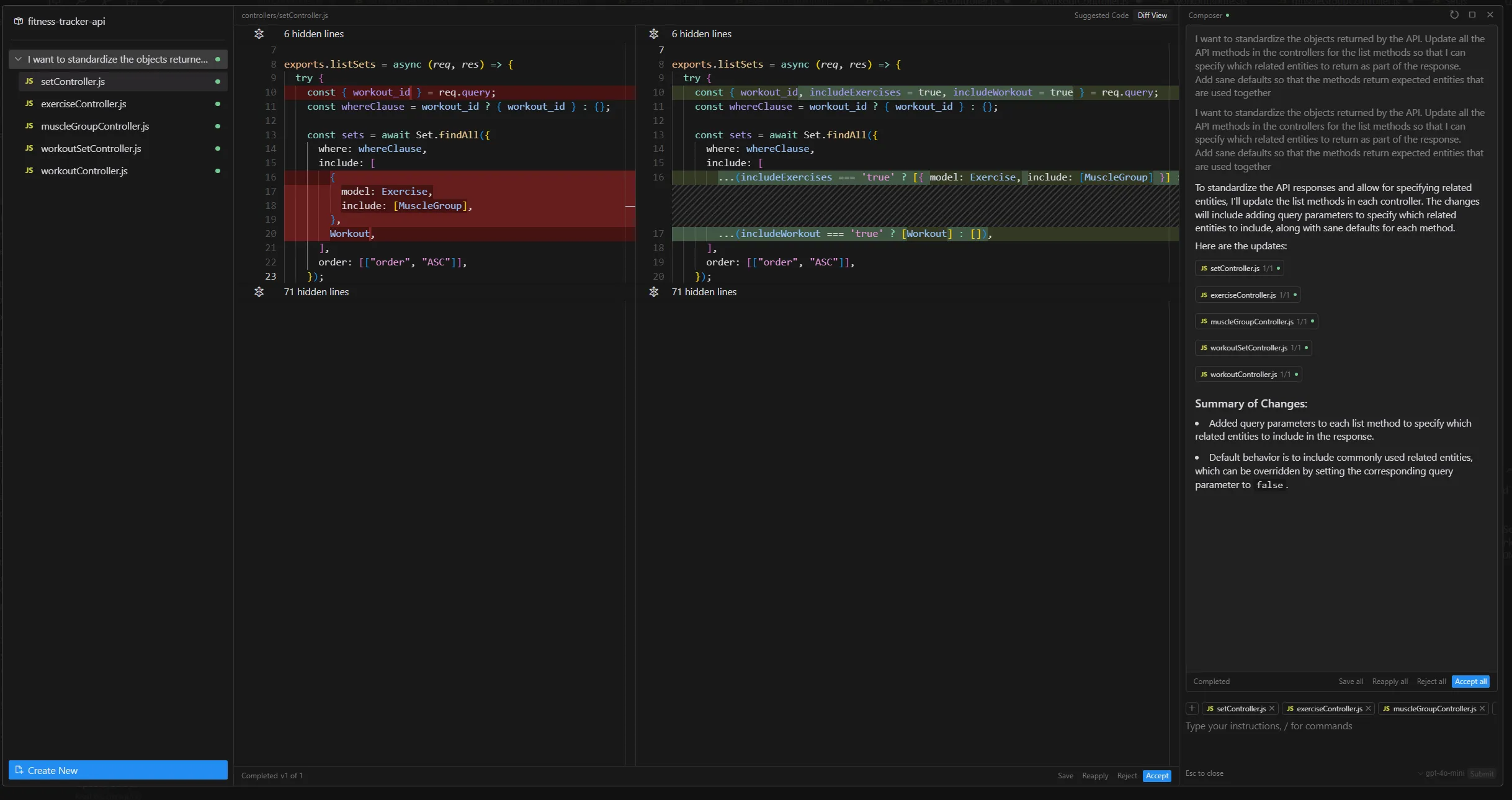 A screenshot of Composer generating code andrequesting permission to apply the changes across multiple files