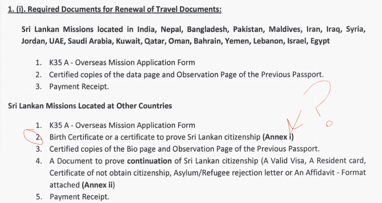 SLgazette notification showing documents needed when applying from differentcountries